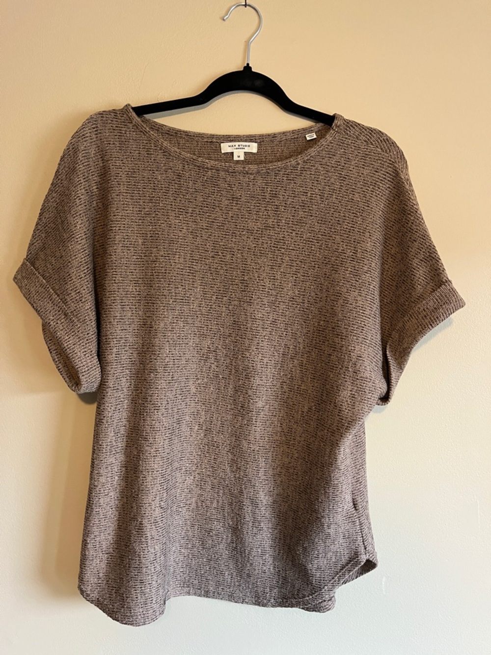Max Studio Heather Taupe Knit Crewneck Top